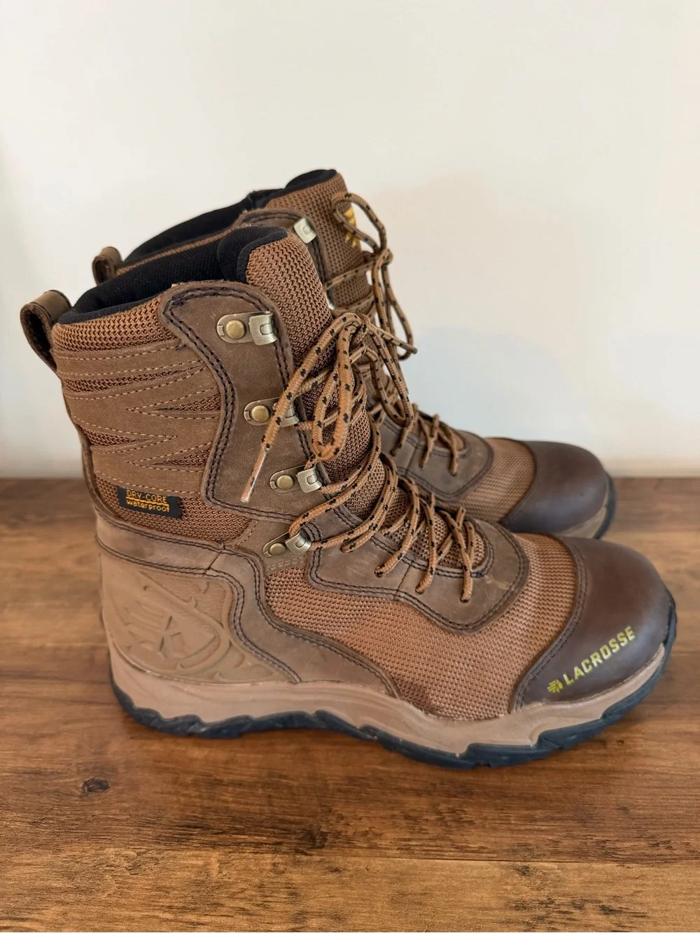 LaCrosse Brown Men's Lace-Up Waterproof Hunting Boots with Yellow Logo